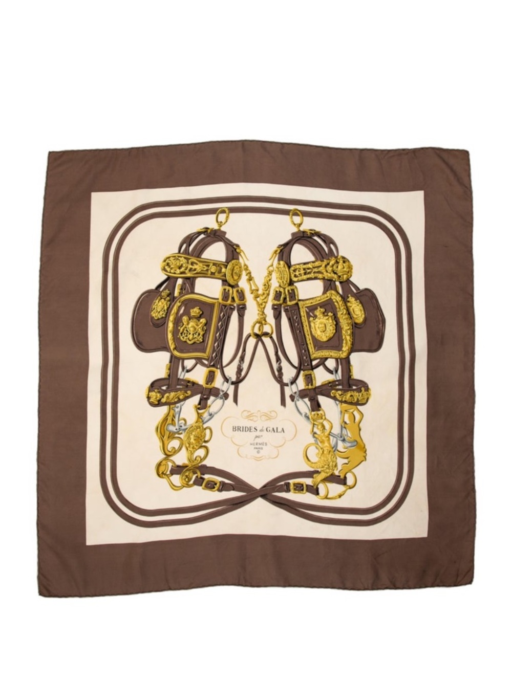 Hermès 'Brides de Gala' Silk Scarf in Brown & Cream